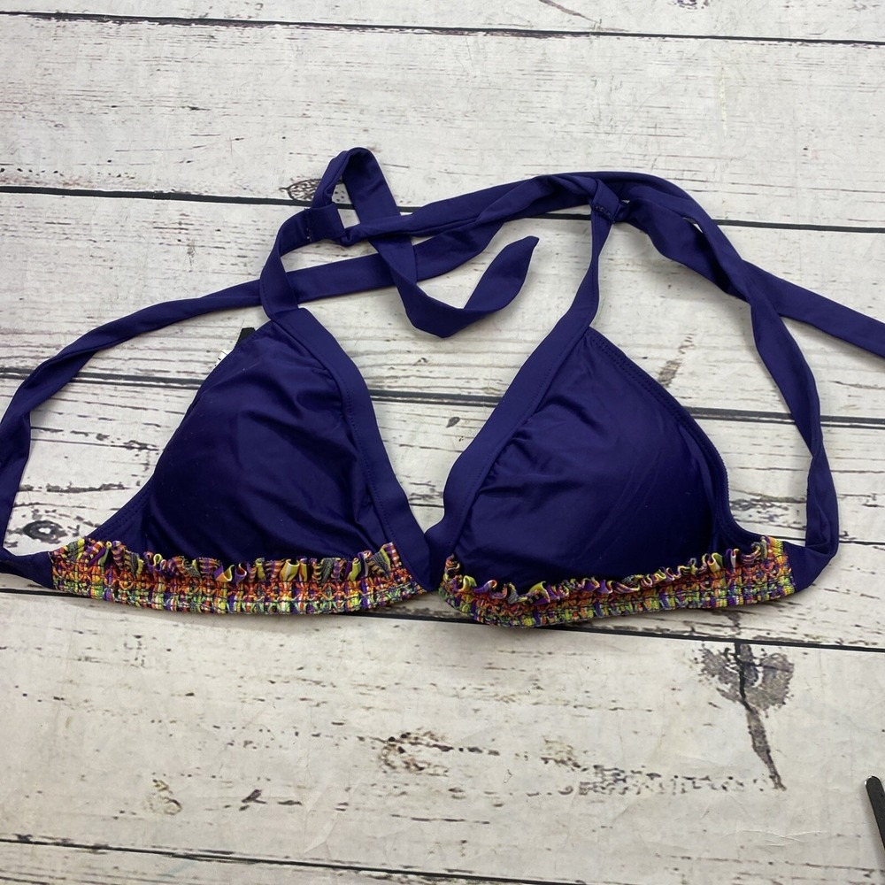 Lucky Brand Women Purple Triangle Bikini Top Textured Trim Size L 363241-048721